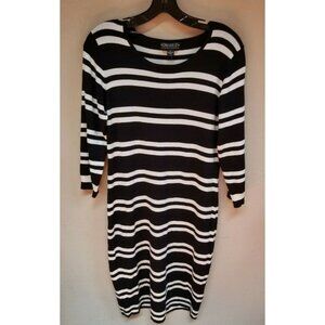 New Forever 21+ Plus Size 2X Black Cream Striped 3/4 Sleeve Knit Dress Casual